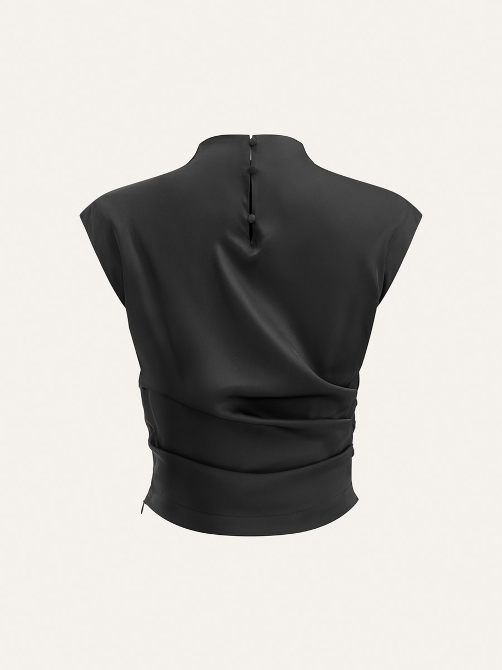 Commense Mock Neck Cap Sleeve Ruched Top - Picture 3 of 4